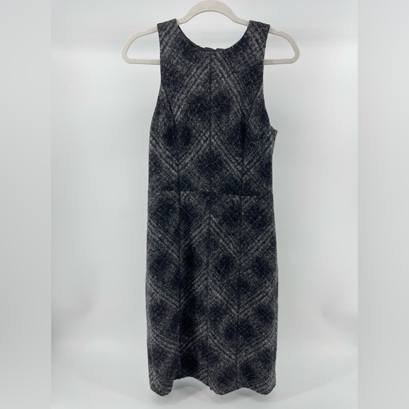 Banana Republic Wool Blend Sheath Midi Dress in Black/Grey Plaid, Women's 4 - Picture 2 of 8